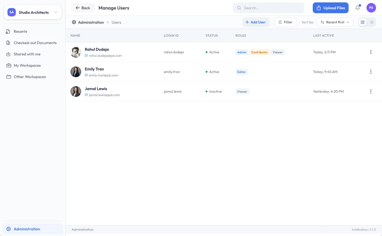 Managing users and their roles